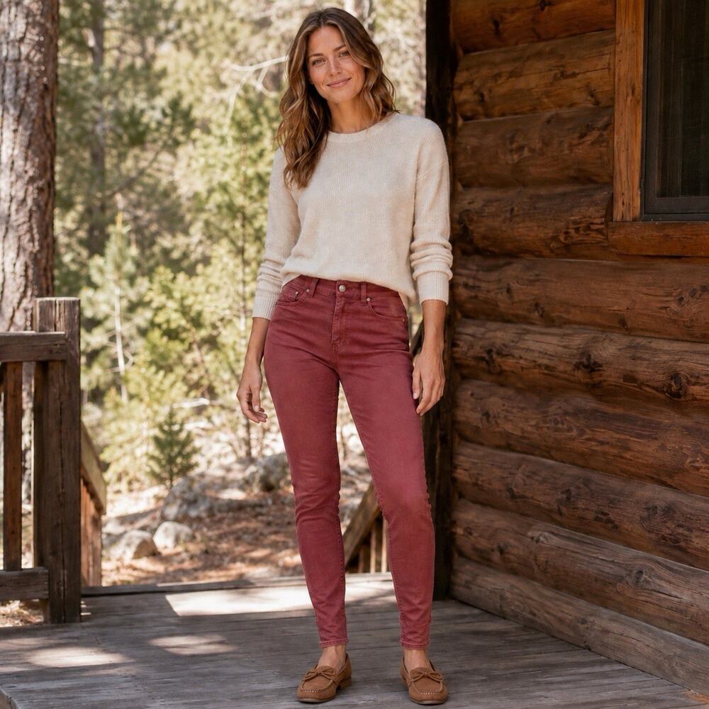 Toad&Co Earthworks Skinny Pants Women’s 8 Rust Organic Cotton Stretch Earthy